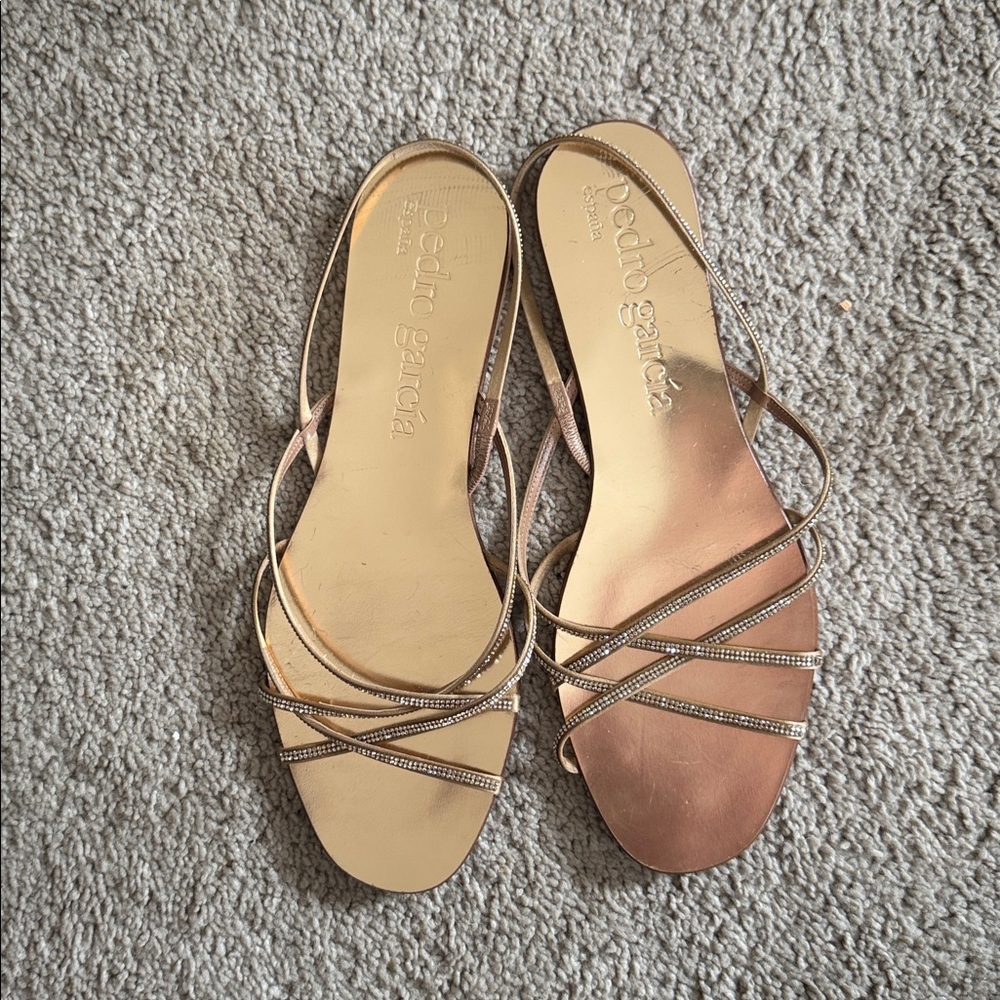 Pedro Garcia Metallic Strappy Slides, 40